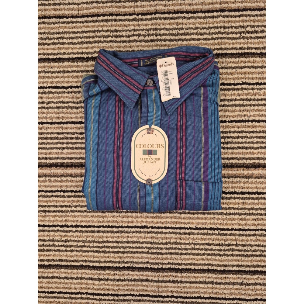 Colours by Alexander‎ Julian Mens XL Striped Cotton Button Down Shirt VTG NWT